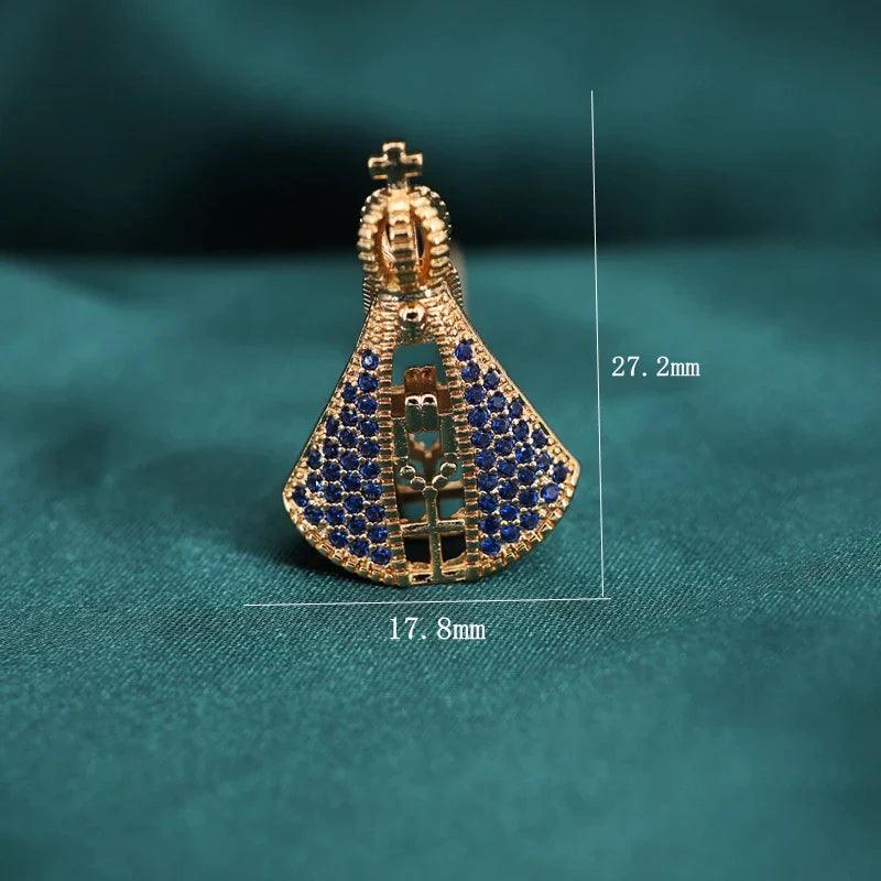 Colar Feminino Nossa Senhora Aparecida Banhado a Ouro 18k + Pedras de Zircônia (Dupla Face)