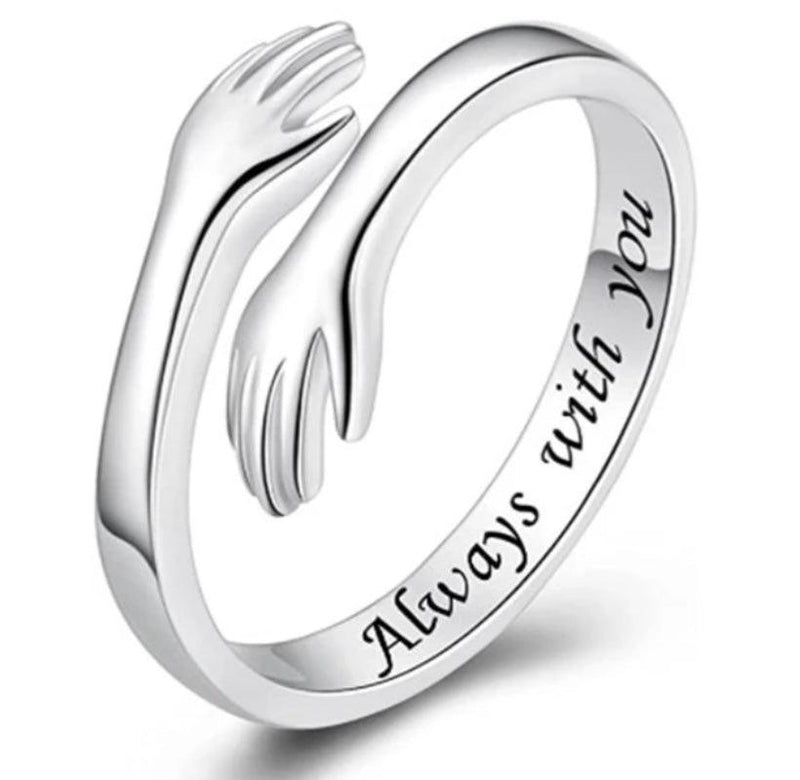 Compre 1 Leve 2 c/ Cartão Incluso - Anel do Abraço Prata 925 Ajustável